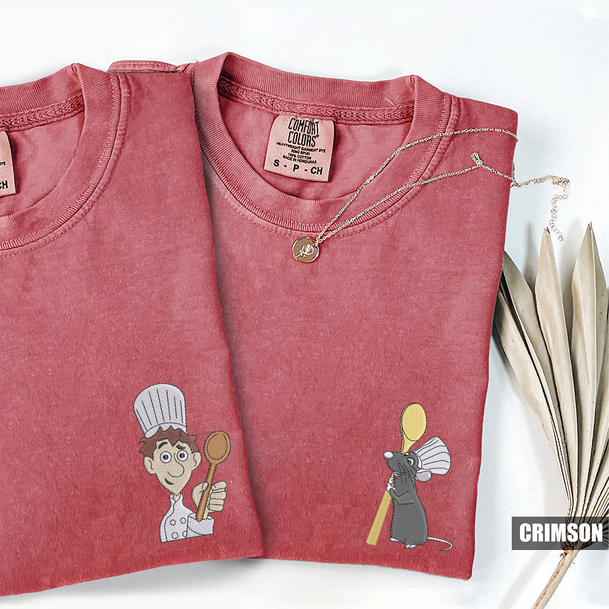 Custom Embroidered Cute Chef x Mouse Cartoons Matching T-shirts for Couples