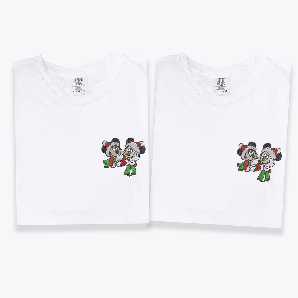 Custom Embroidered Cute Christmas Cartoon Mouse Matching T-shirts for Couples
