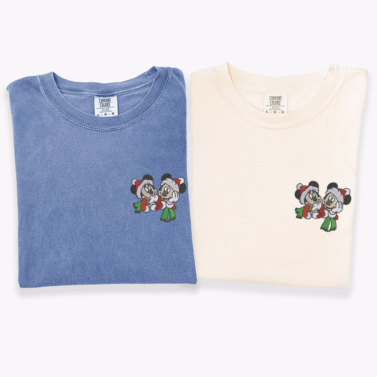 Custom Embroidered Cute Christmas Cartoon Mouse Matching T-shirts for Couples