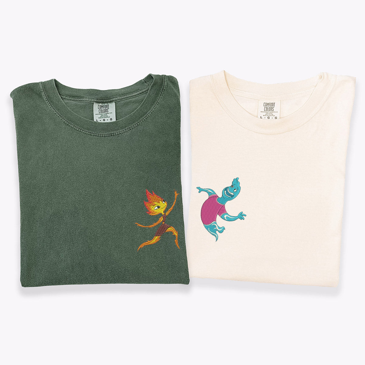 Custom Embroidered Cute Fire & Water V2 Couple Matching T-shirts