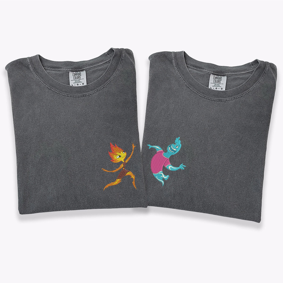 Custom Embroidered Cute Fire & Water V2 Couple Matching T-shirts