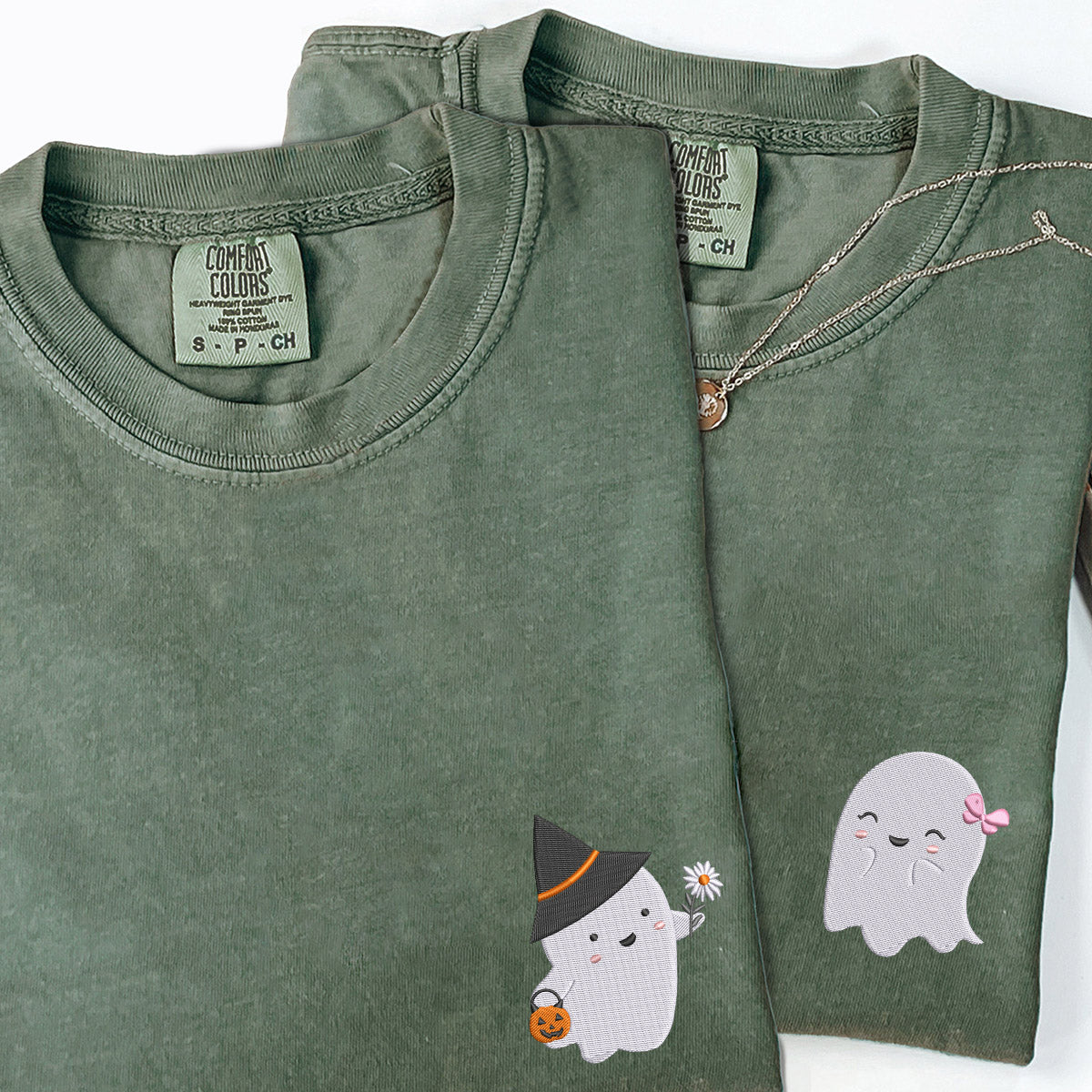 Custom Embroidered Cute Ghost Boo Matching T-shirts for Couples