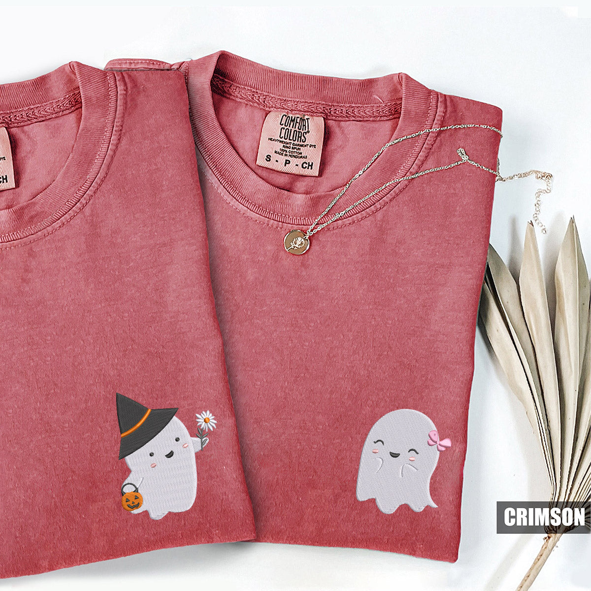 Custom Embroidered Cute Ghost Boo Matching T-shirts for Couples