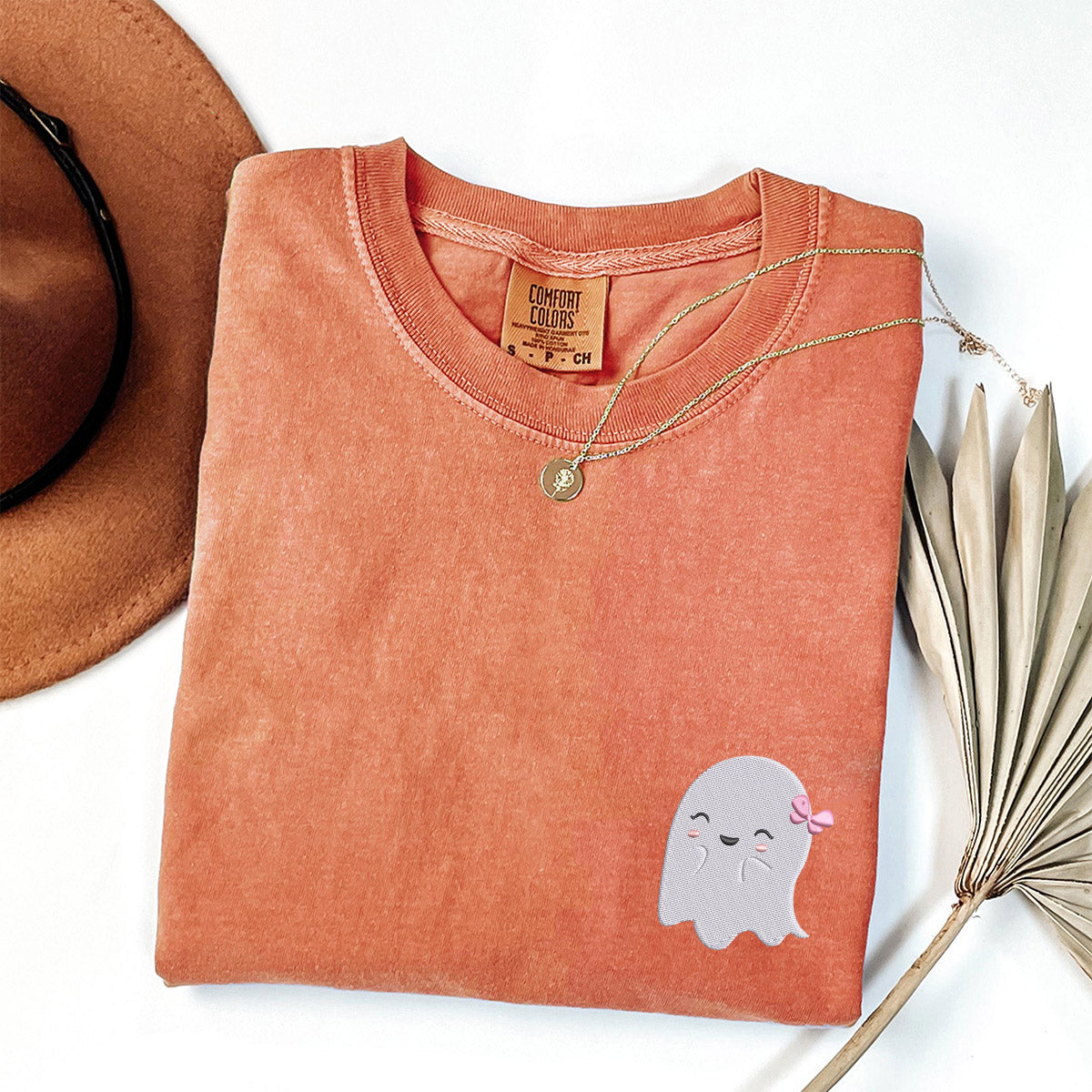 Custom Embroidered Cute Ghost Boo Matching T-shirts for Couples