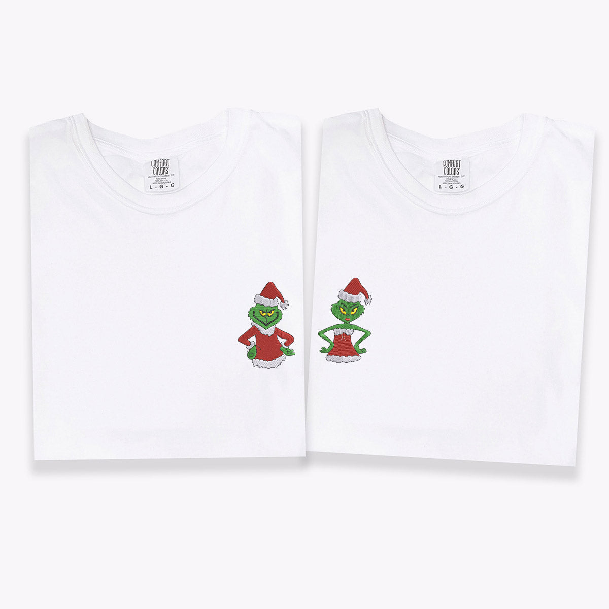 Custom Embroidered Cute Green Christmas Cartoons Matching T-shirts for Couples