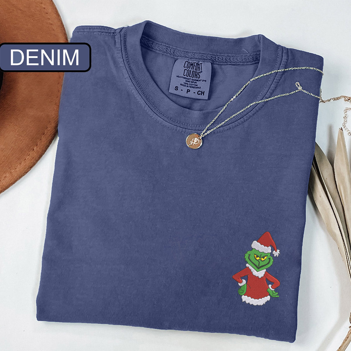 Custom Embroidered Cute Green Christmas Cartoons Matching T-shirts for Couples