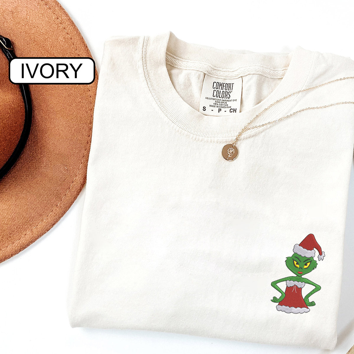 Custom Embroidered Cute Green Christmas Cartoons Matching T-shirts for Couples