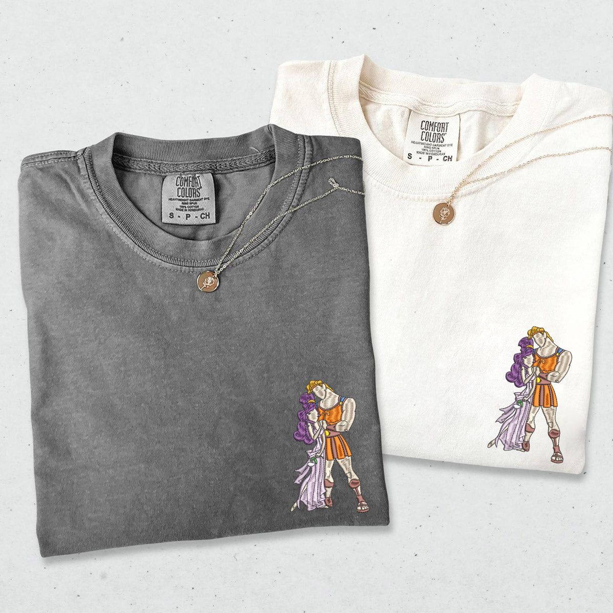 Custom Embroidered Cute His and Her Cartoons Matching T-shirts for Couples