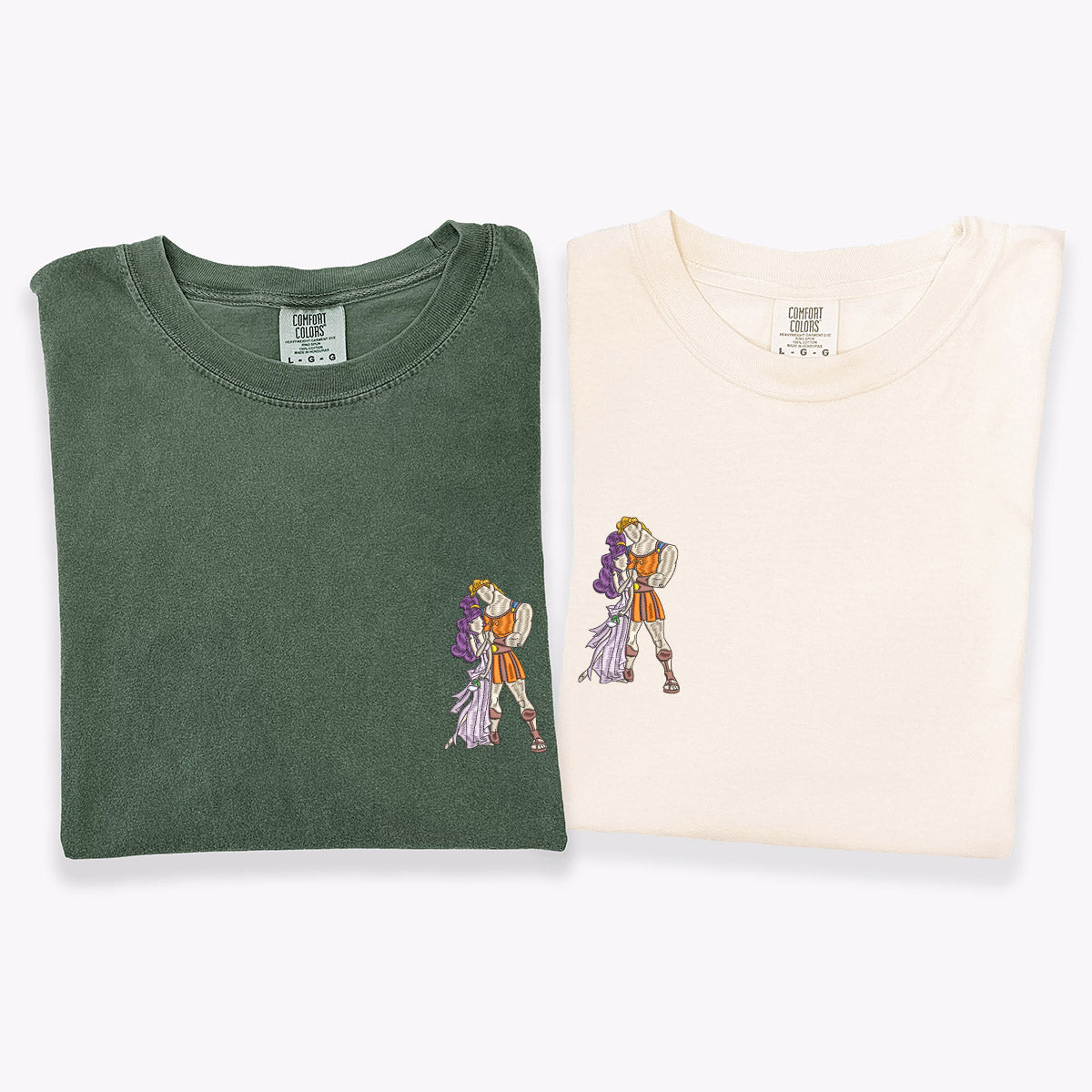Custom Embroidered Cute His and Her Cartoons Matching T-shirts for Couples