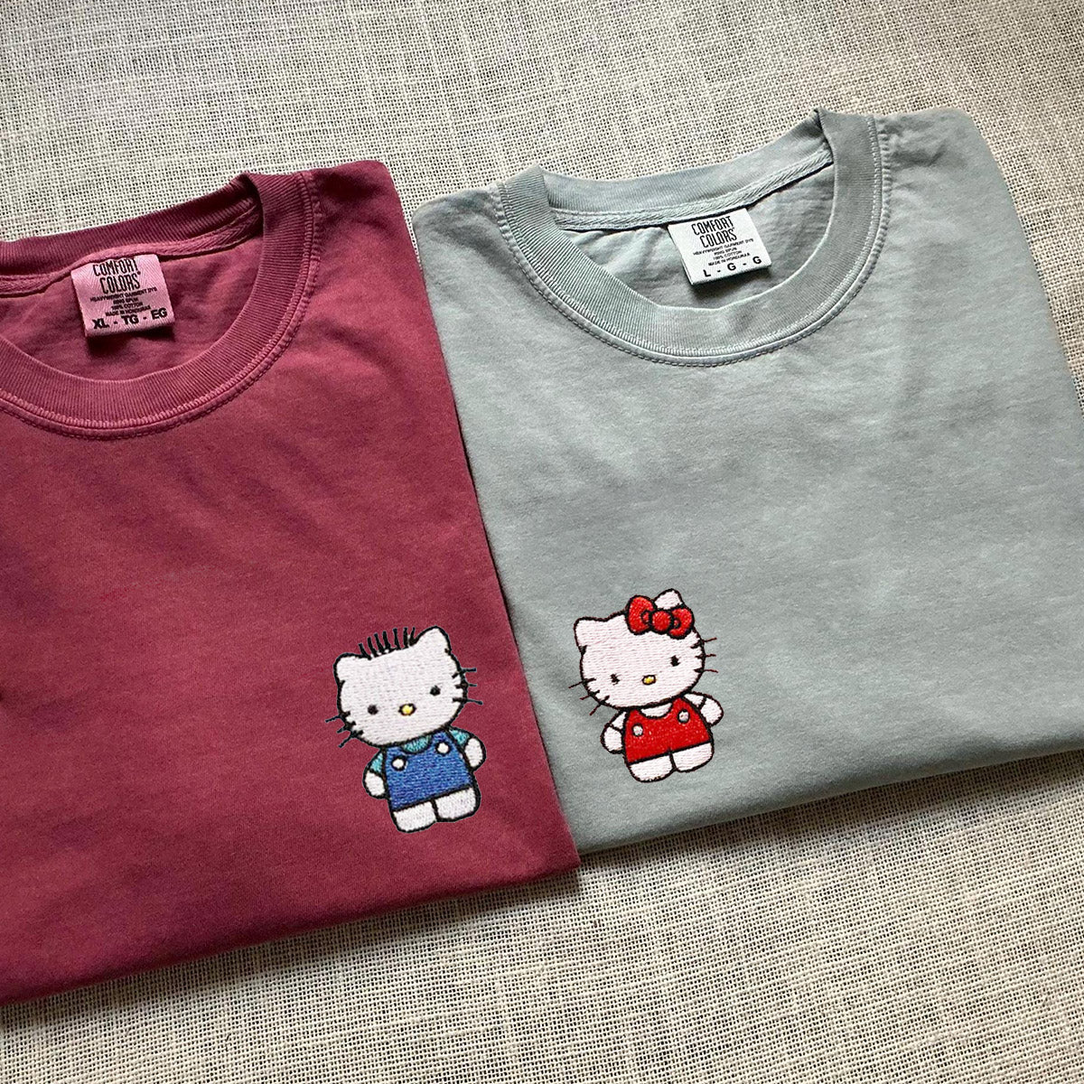 Custom Embroidered Cute Kitten Matching T-shirts for Couples