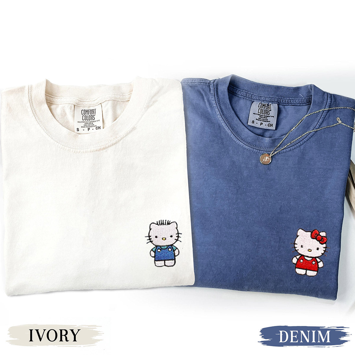 Custom Embroidered Cute Kitten Matching T-shirts for Couples