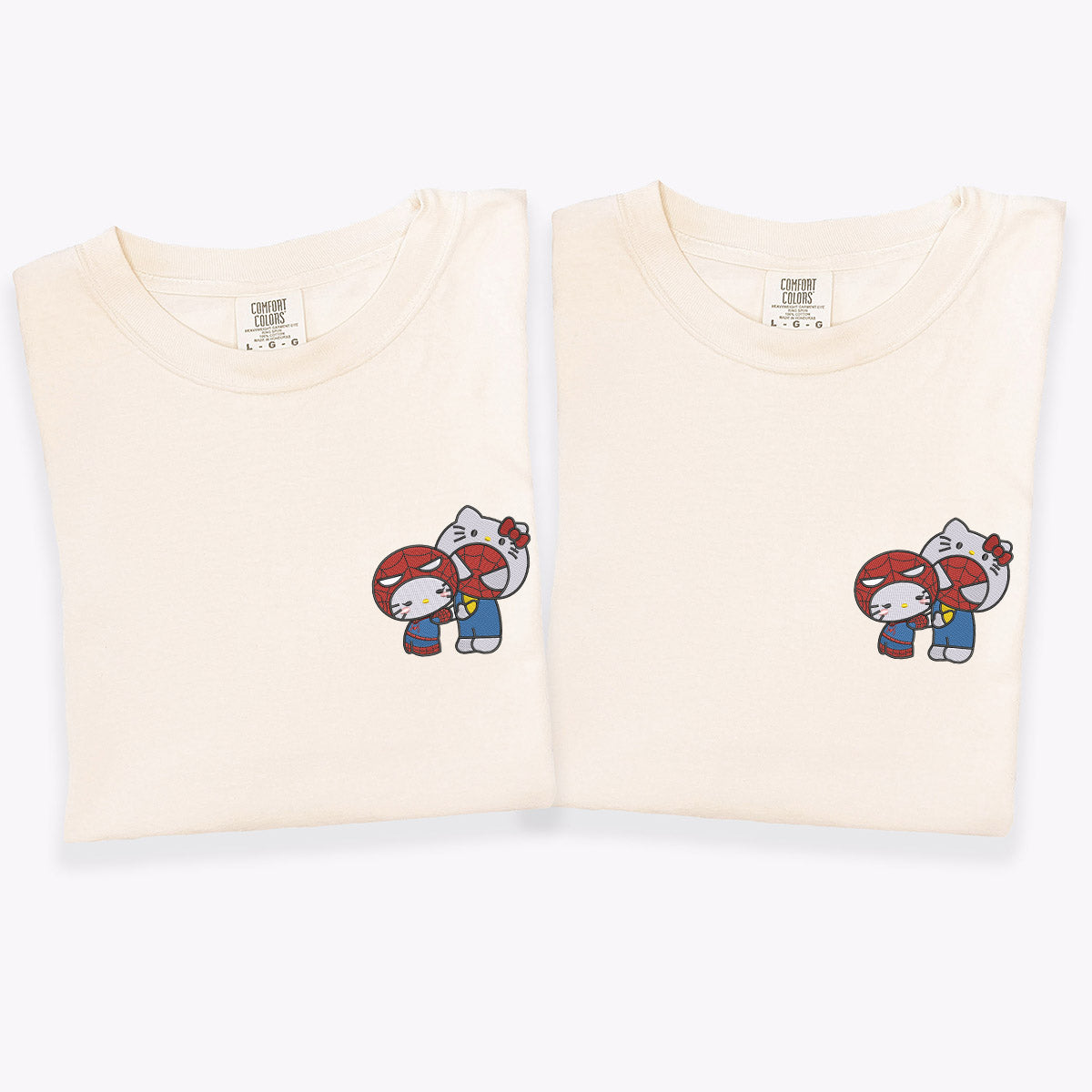Custom Embroidered Cute Kitten and Spider Matching T-shirts for Couples