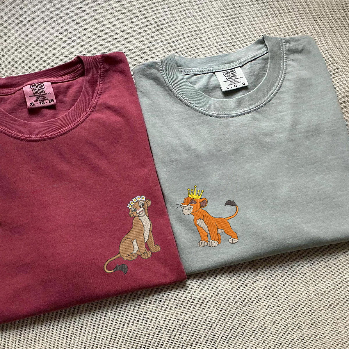 Custom Embroidered Cute Lion King and Queen T-shirts for Couples