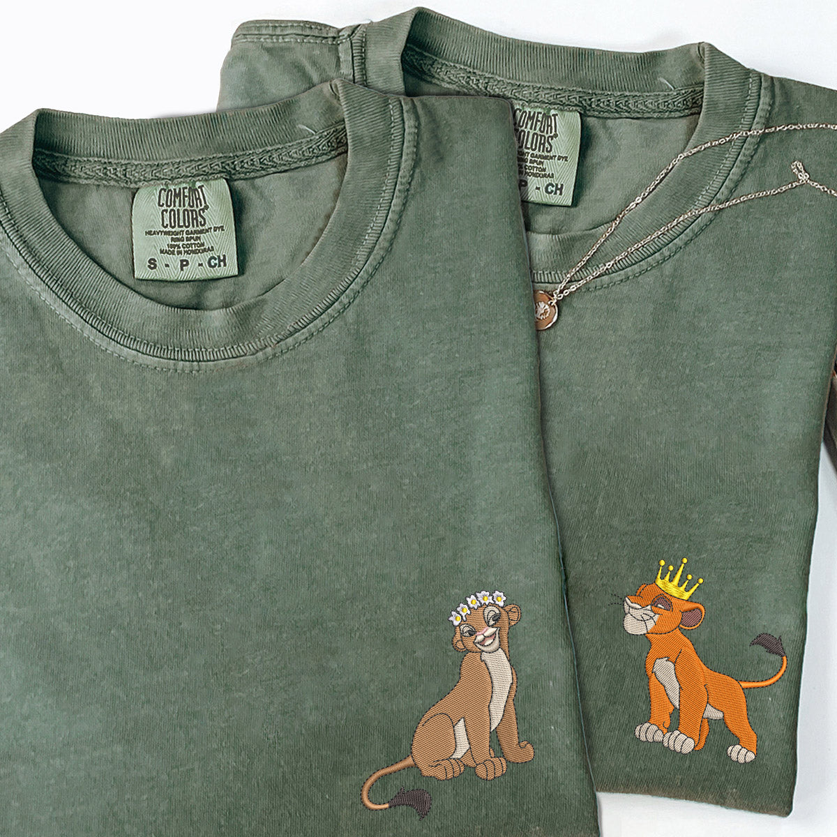 Custom Embroidered Cute Lion King and Queen T-shirts for Couples