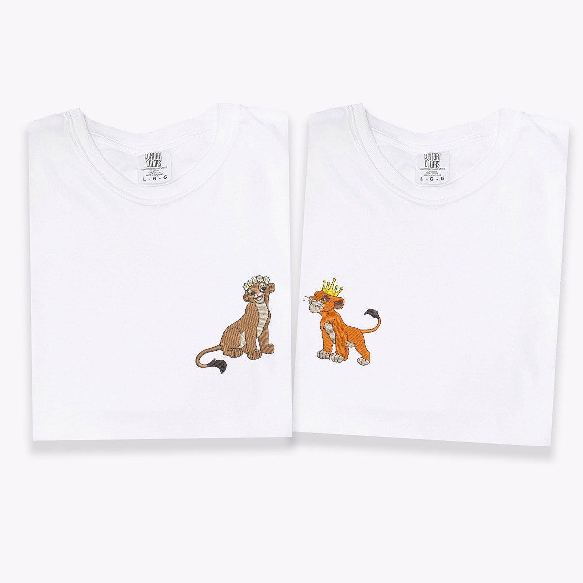 Custom Embroidered Cute Lion King and Queen T-shirts for Couples