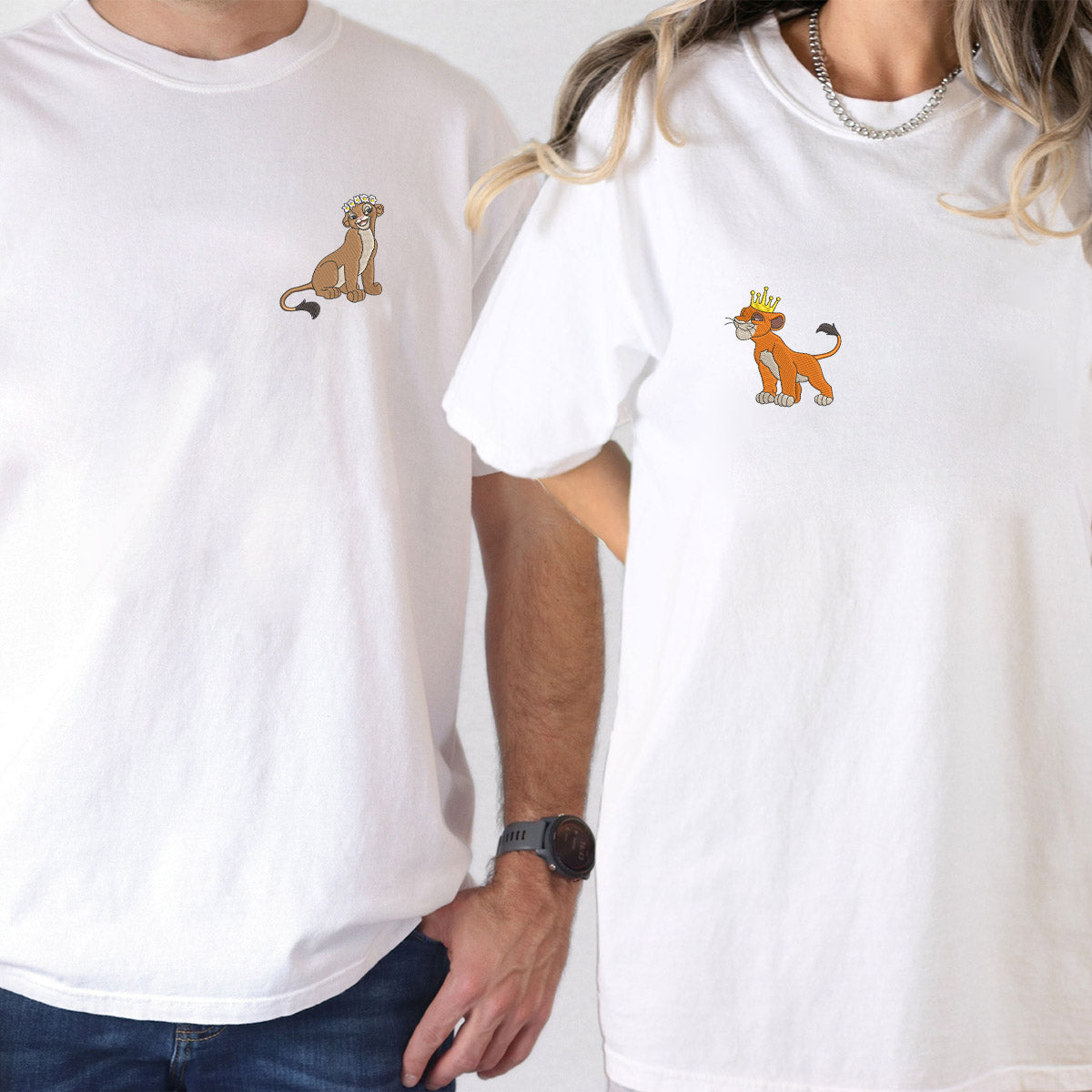 Custom Embroidered Cute Lion King and Queen T-shirts for Couples