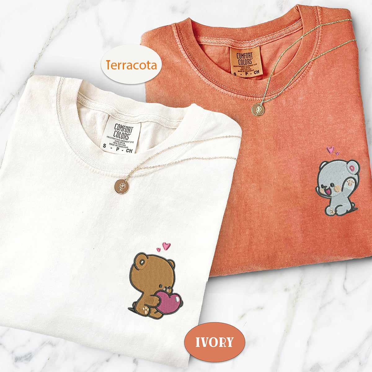 Custom Embroidered Cute Loving Bears Valentine Matching T-shirts for Couples