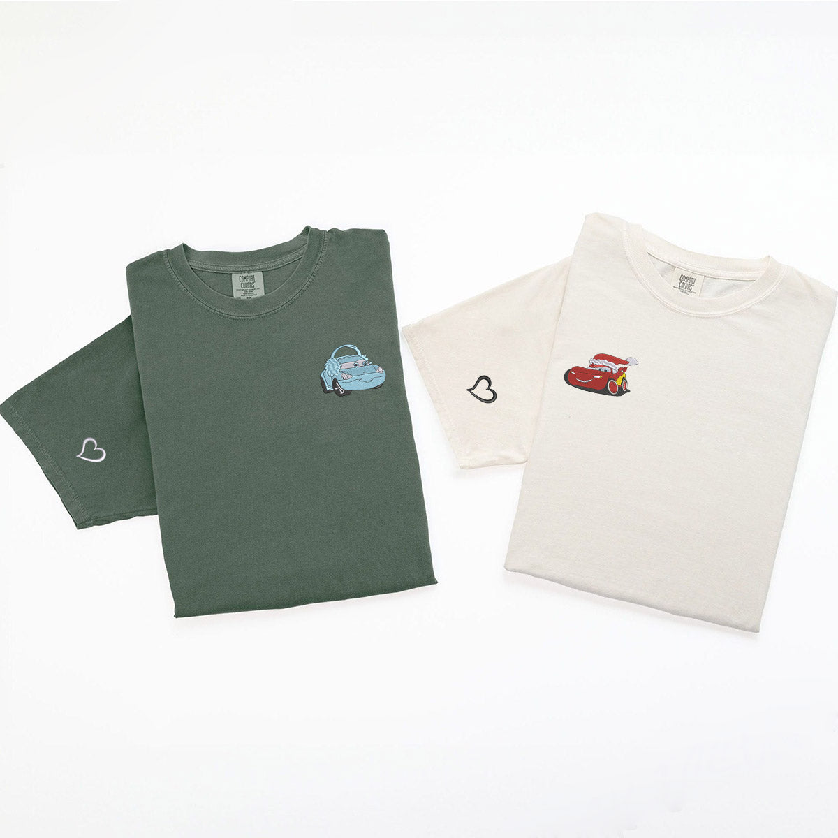 Custom Embroidered Cute McQueen x Sally Christmas T-shirts for Couples