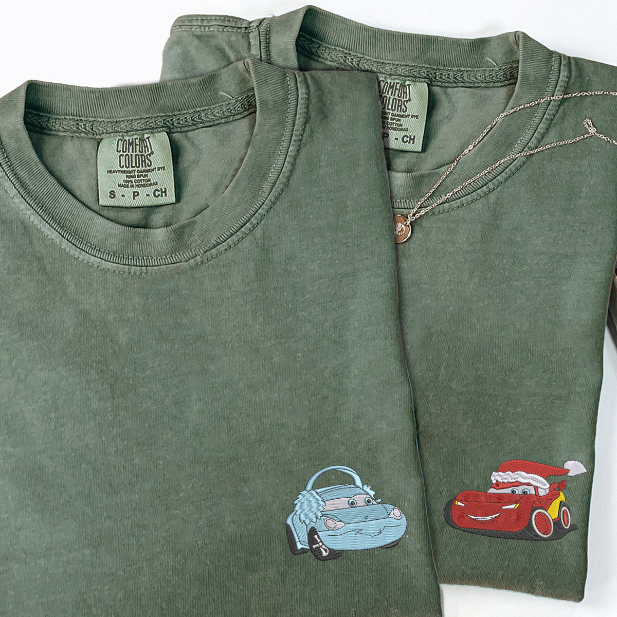 Custom Embroidered Cute McQueen x Sally Christmas T-shirts for Couples