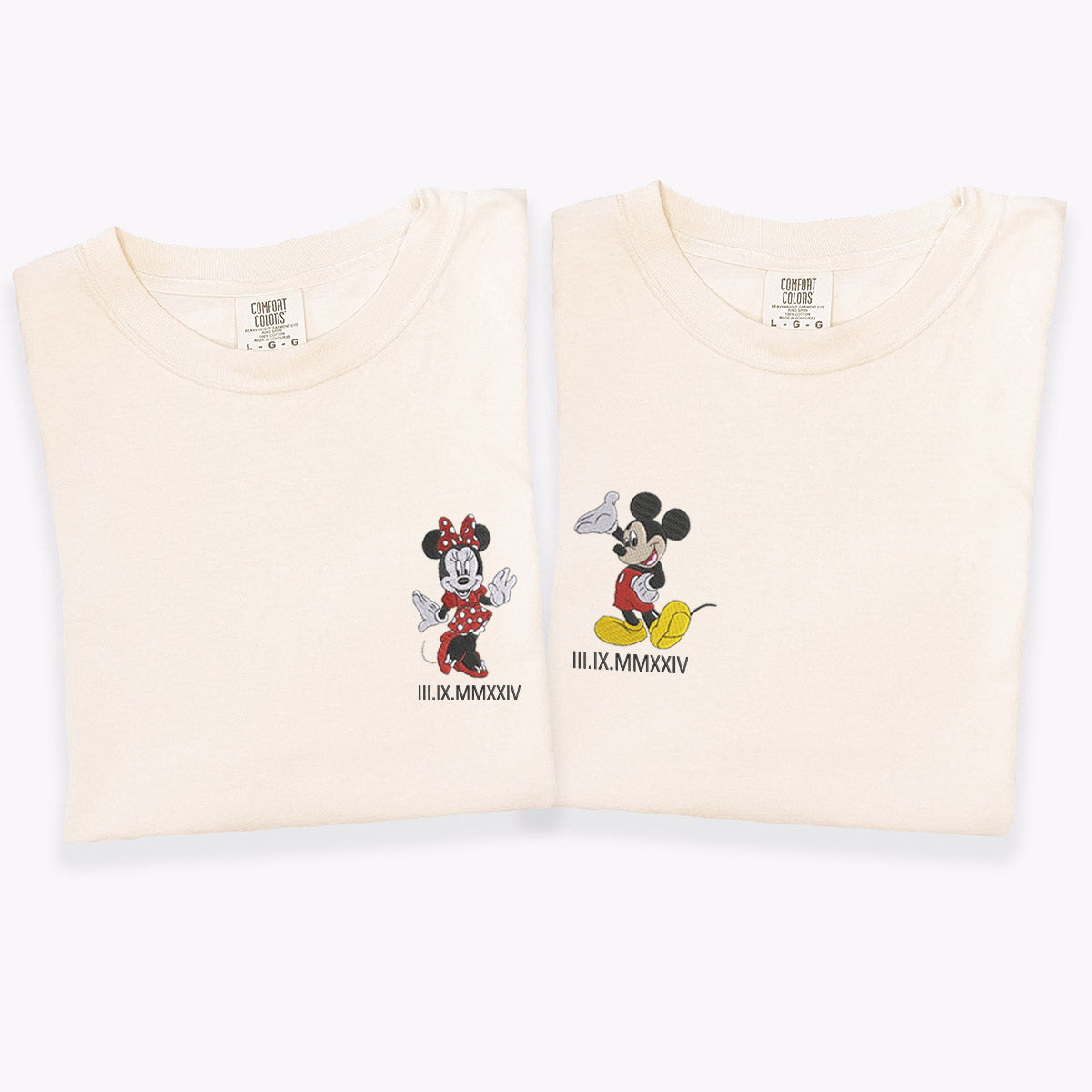 Custom Embroidered Cute Mouse Roman Numeral T-shirts for Couples