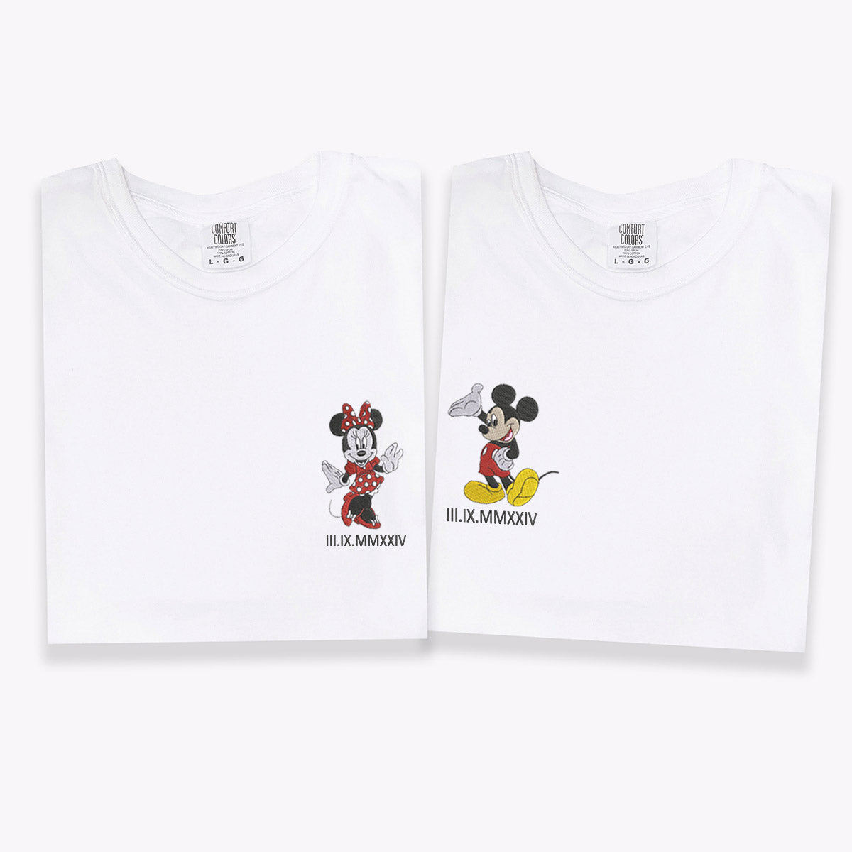 Custom Embroidered Cute Mouse Roman Numeral T-shirts for Couples