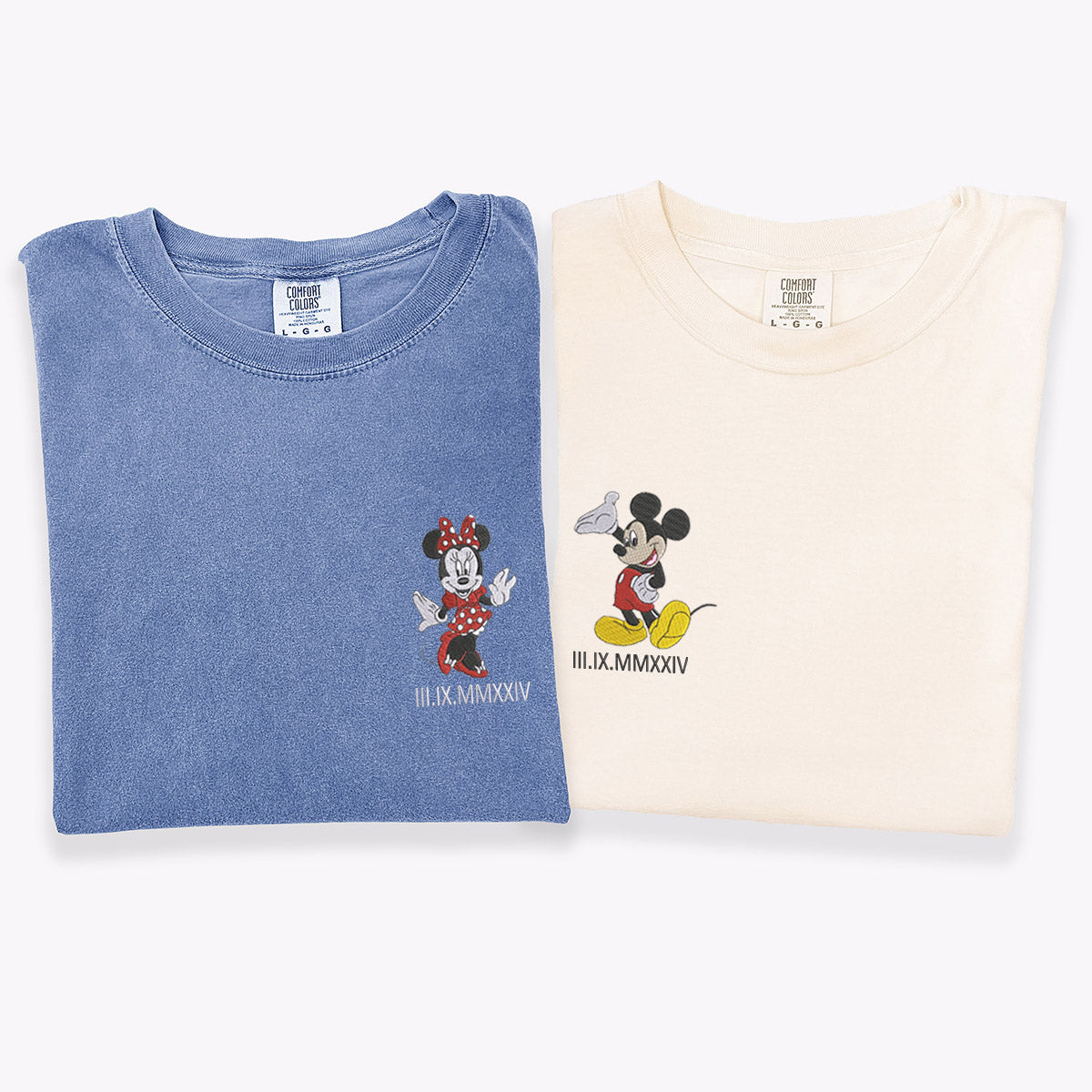 Custom Embroidered Cute Mouse Roman Numeral T-shirts for Couples