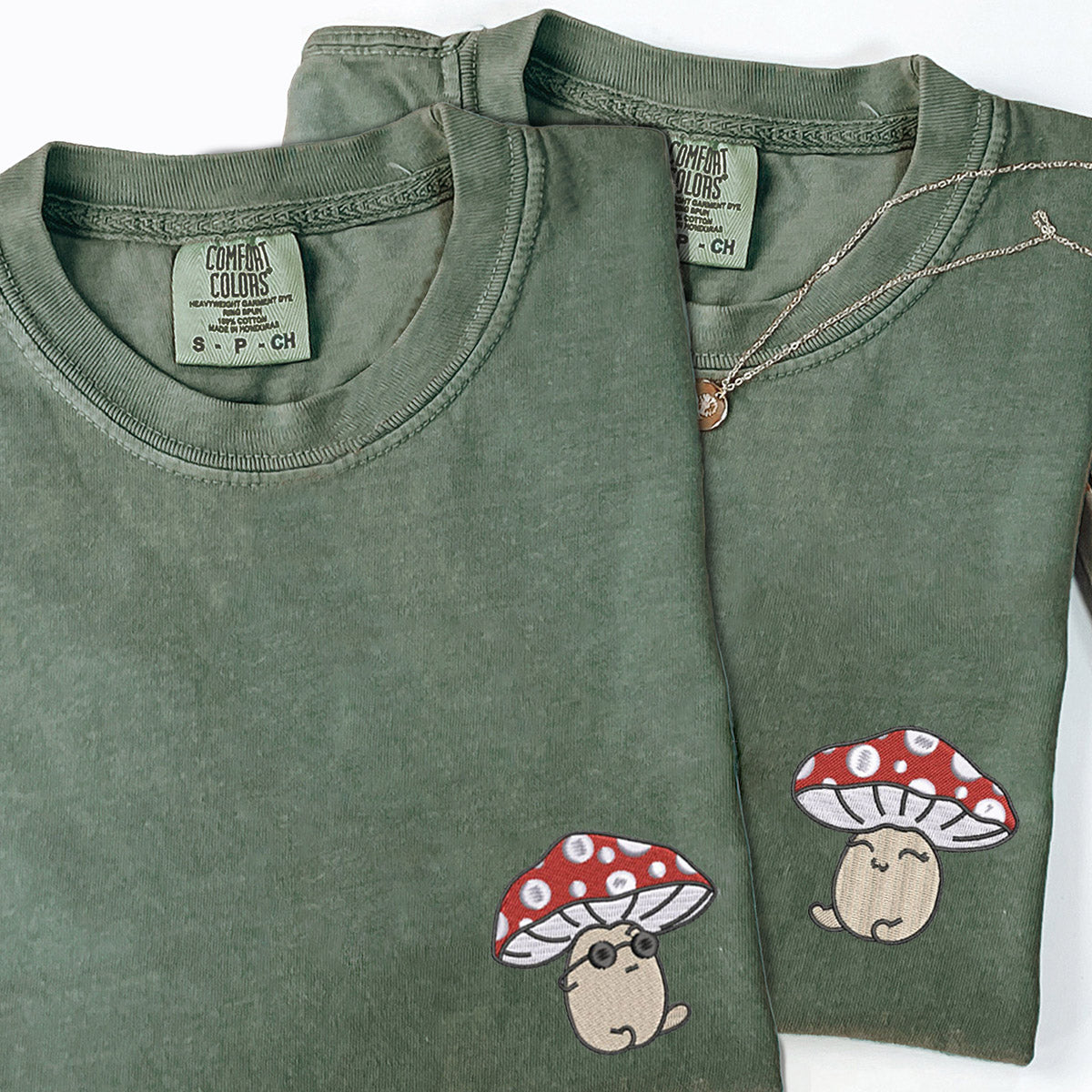Custom Embroidered Cute Mushroom Cartoon T-shirts for Couples