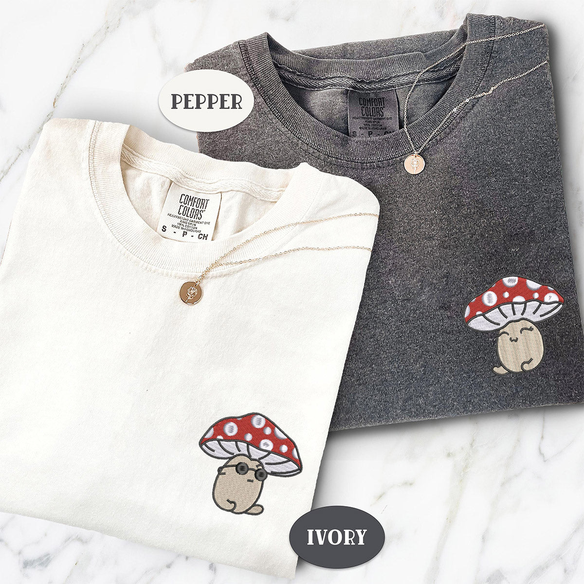 Custom Embroidered Cute Mushroom Cartoon T-shirts for Couples