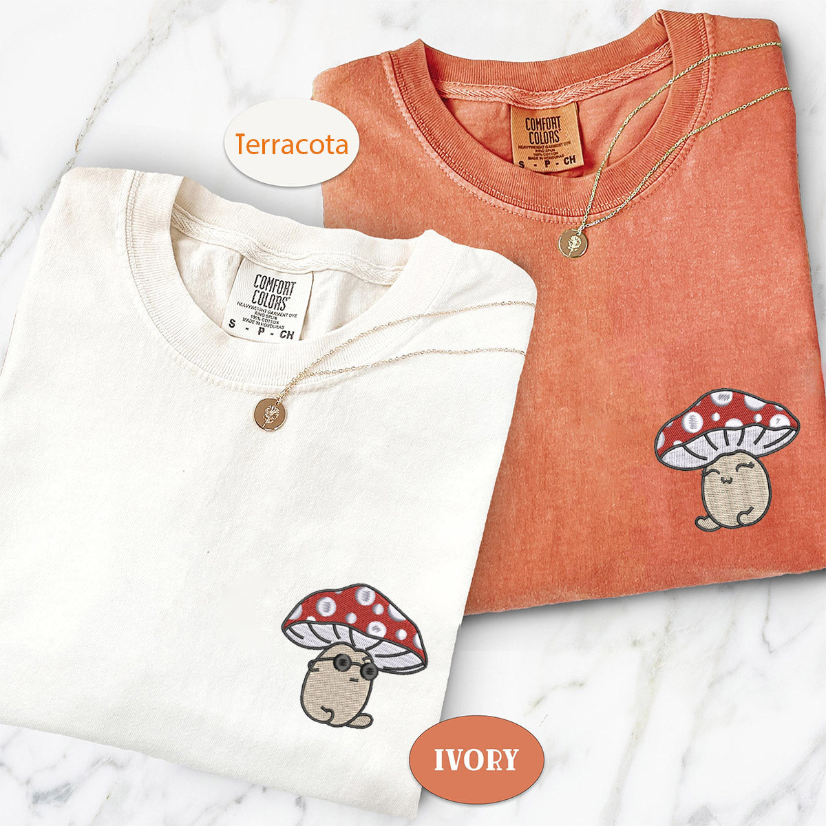 Custom Embroidered Cute Mushroom Cartoon T-shirts for Couples
