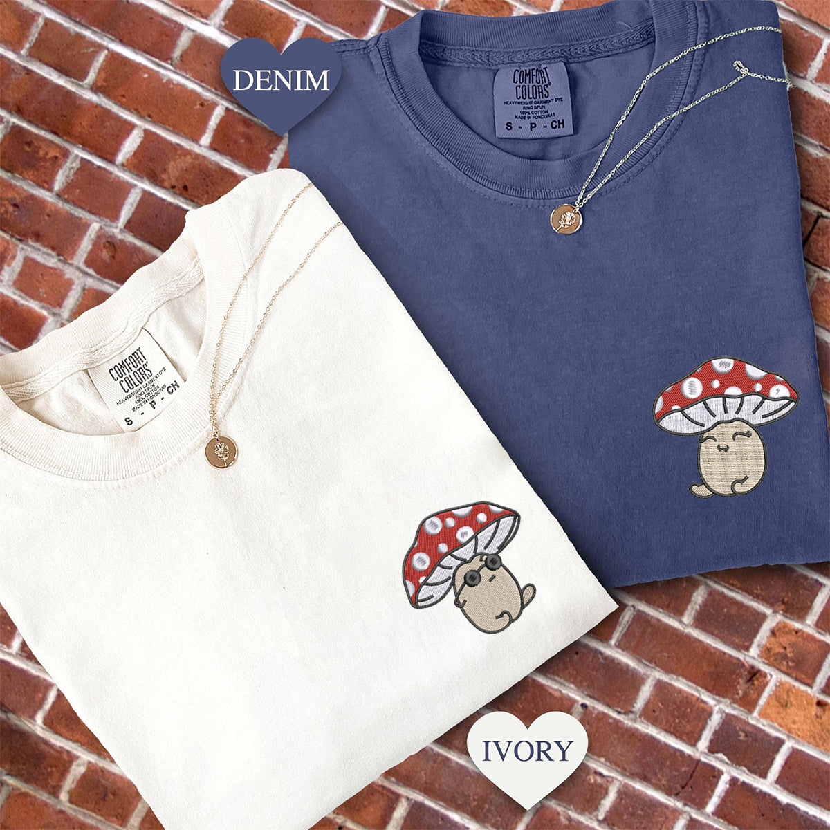 Custom Embroidered Cute Mushroom Cartoon T-shirts for Couples
