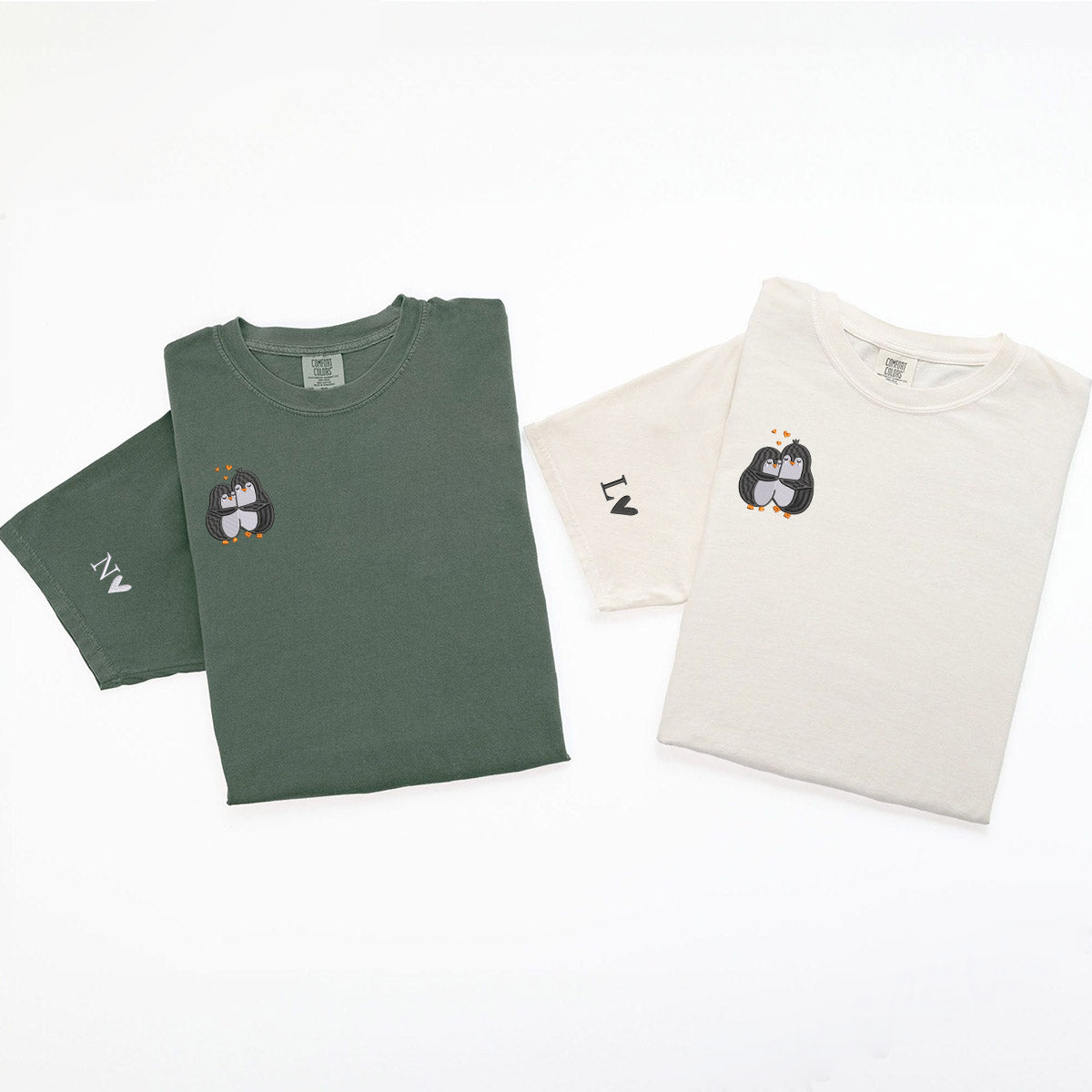Custom Embroidered Cute Penguin T-shirts for Couples