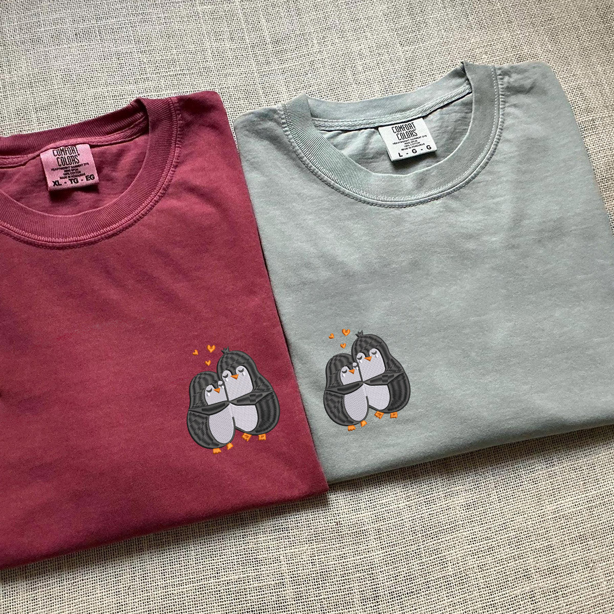 Custom Embroidered Cute Penguin T-shirts for Couples