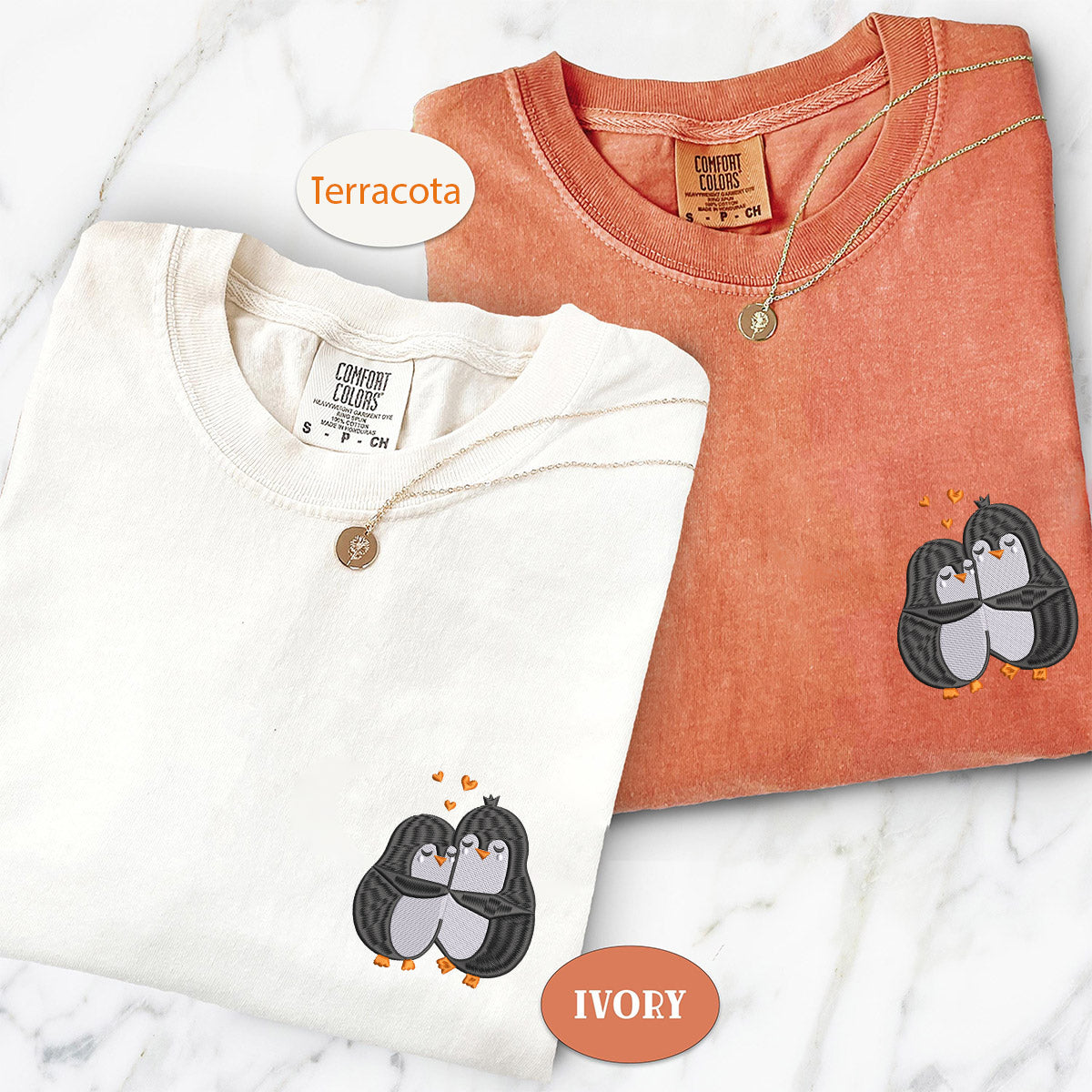 Custom Embroidered Cute Penguin T-shirts for Couples