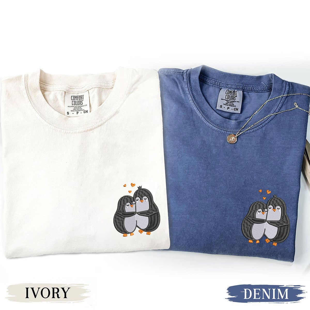 Custom Embroidered Cute Penguin T-shirts for Couples