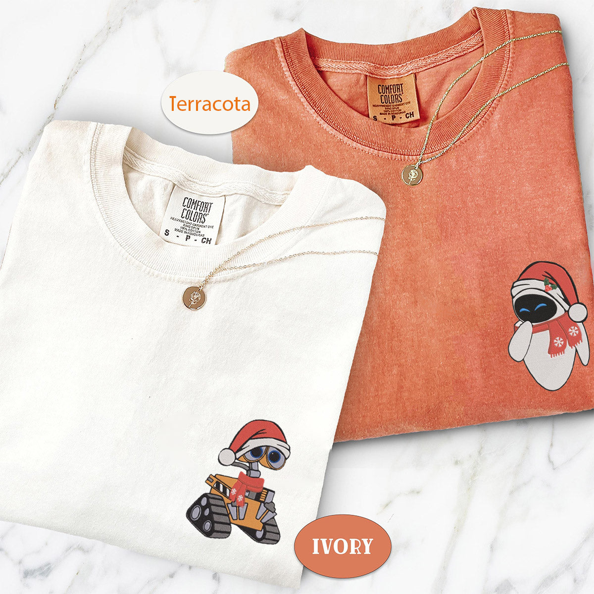 Custom Embroidered Cute Robot Christmas Matching T-shirts for Couples