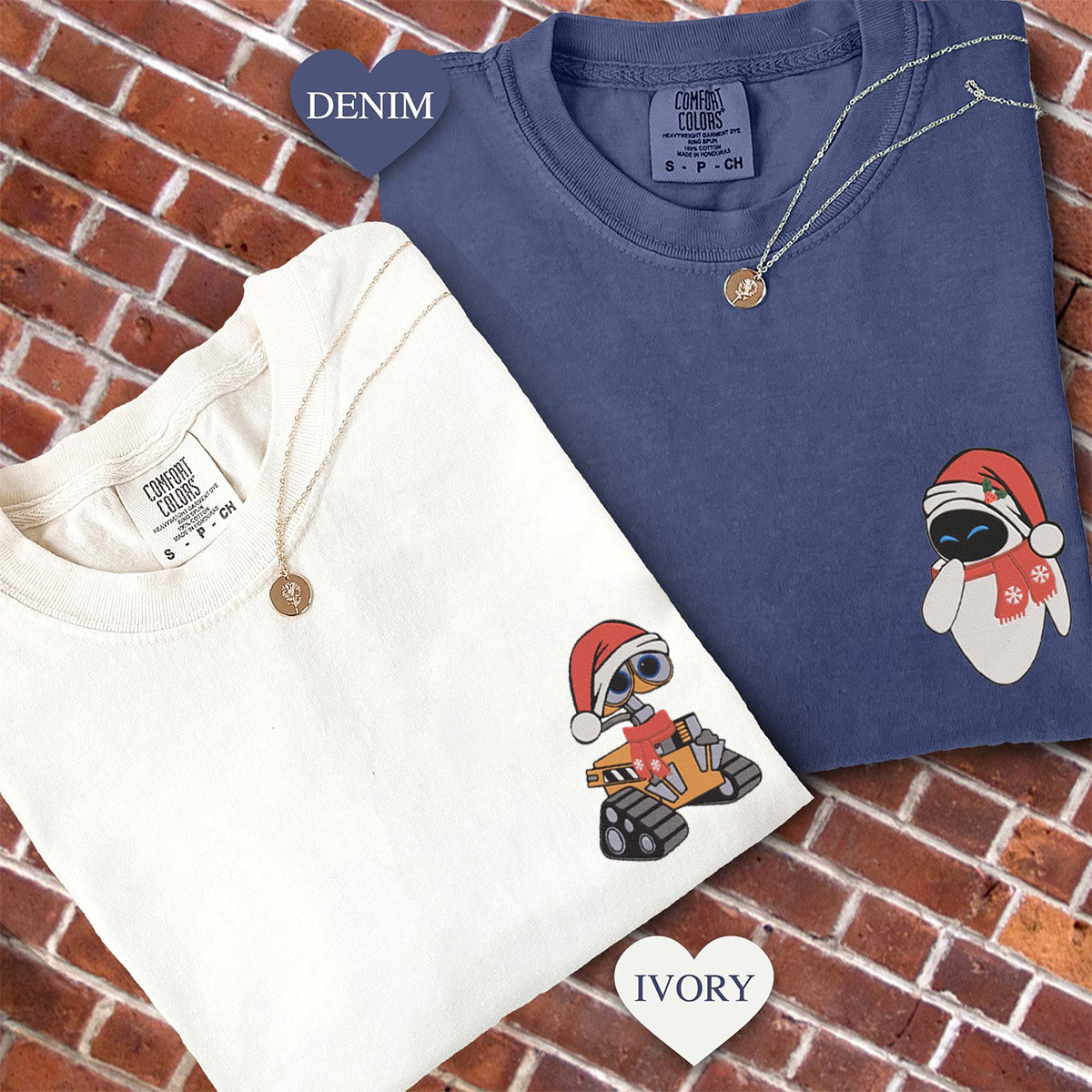 Custom Embroidered Cute Robot Christmas Matching T-shirts for Couples