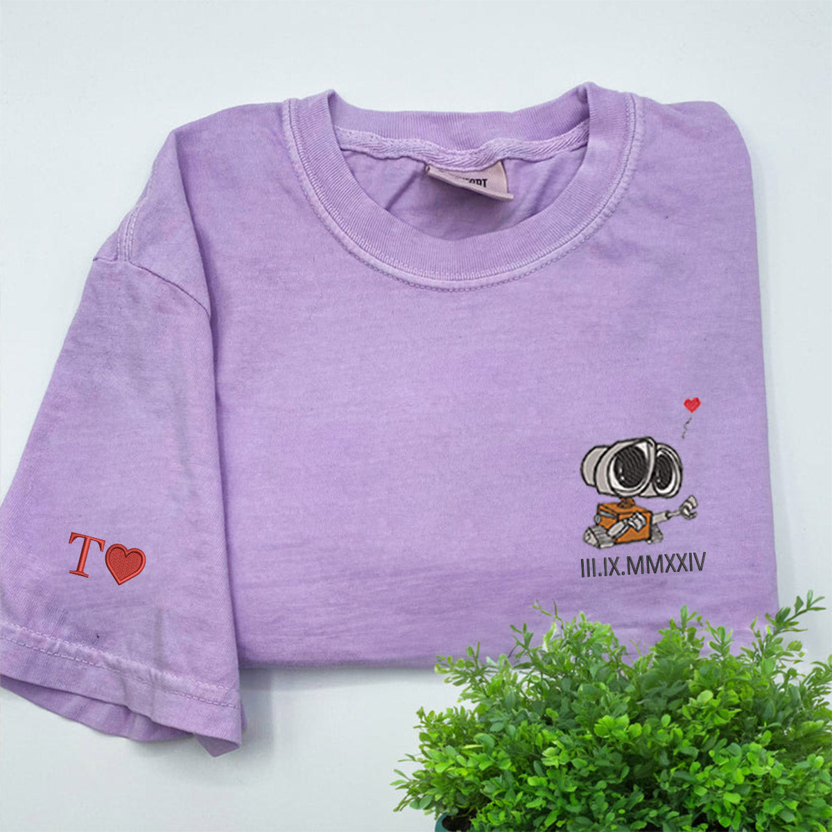 Custom Embroidered Cute Robot Couple Balloon Cartoon T-shirts for Couples