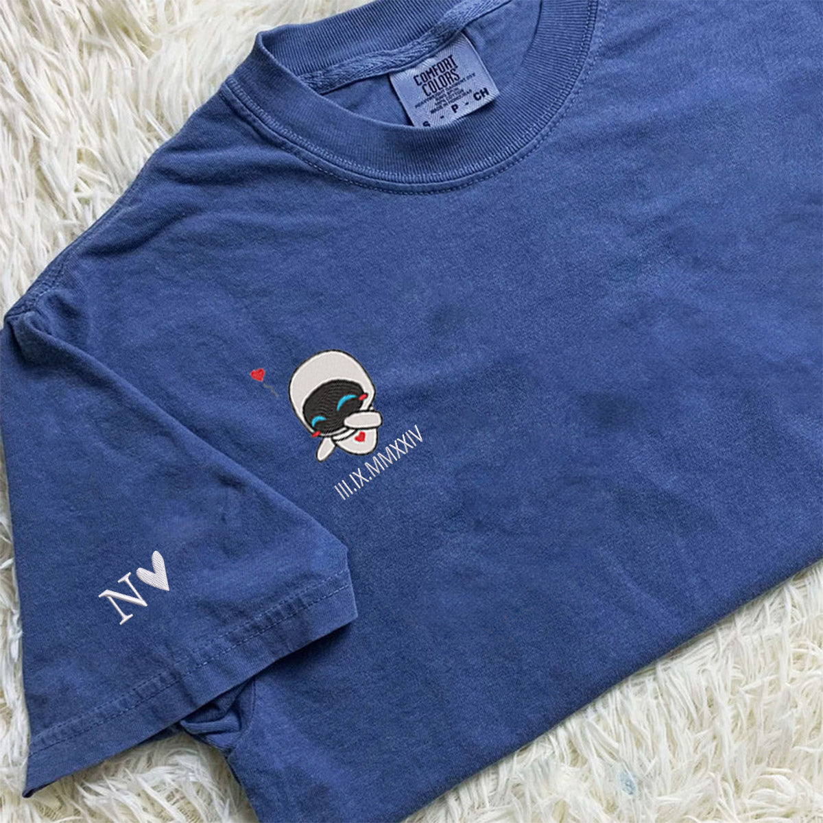 Custom Embroidered Cute Robot Couple Balloon Cartoon T-shirts for Couples