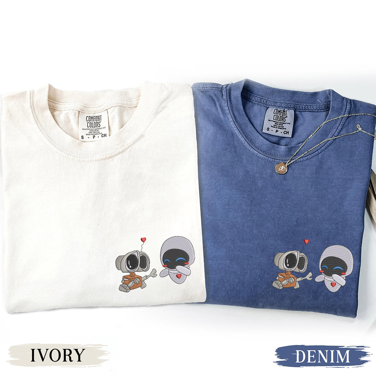 Custom Embroidered Cute Robot Couple T-shirts for Couples