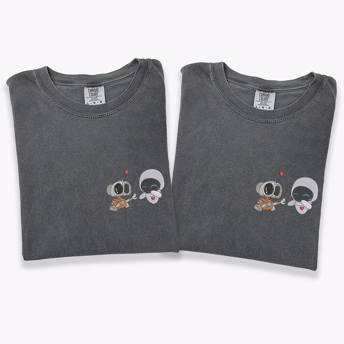 Custom Embroidered Cute Robot Couple T-shirts for Couples