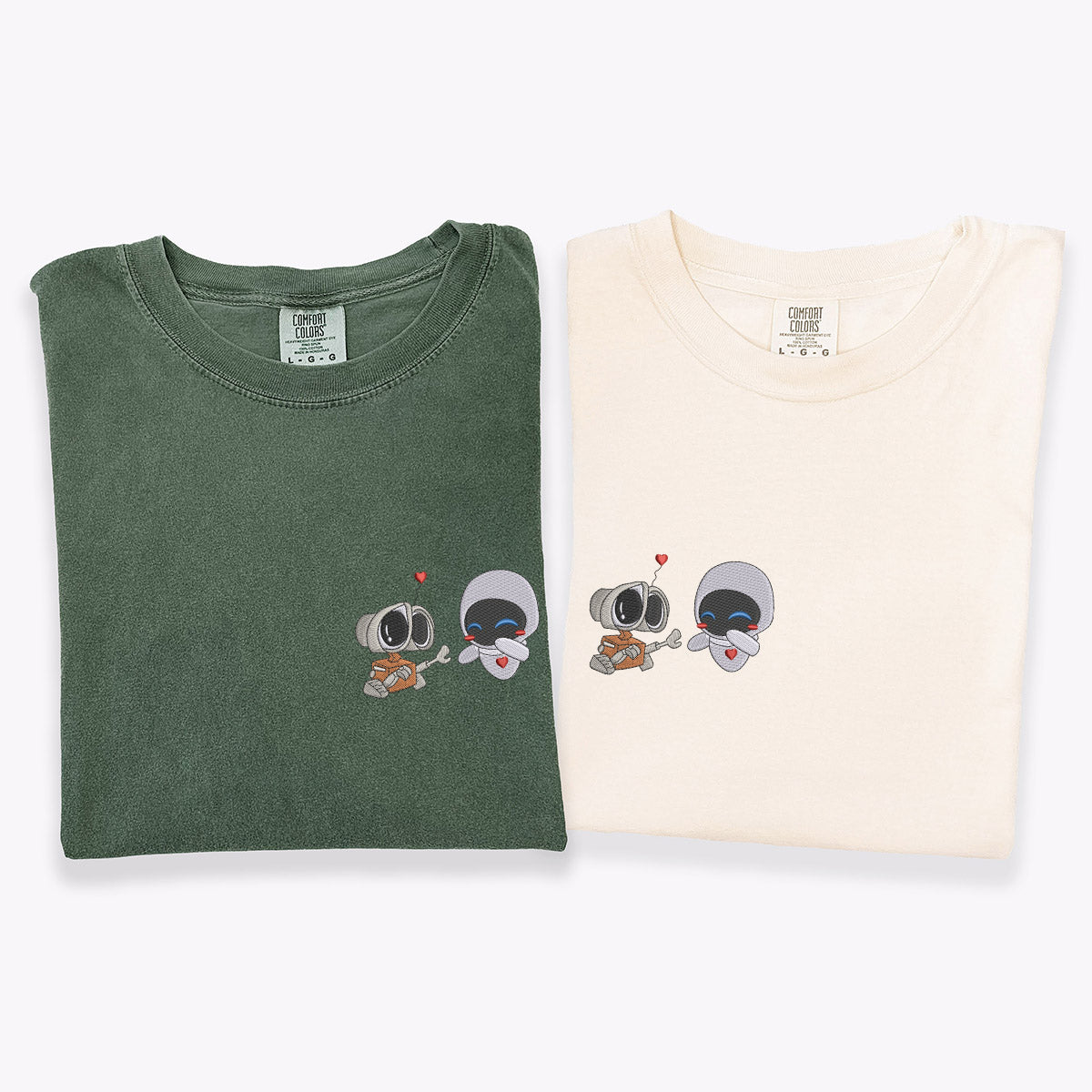 Custom Embroidered Cute Robot Couple T-shirts for Couples