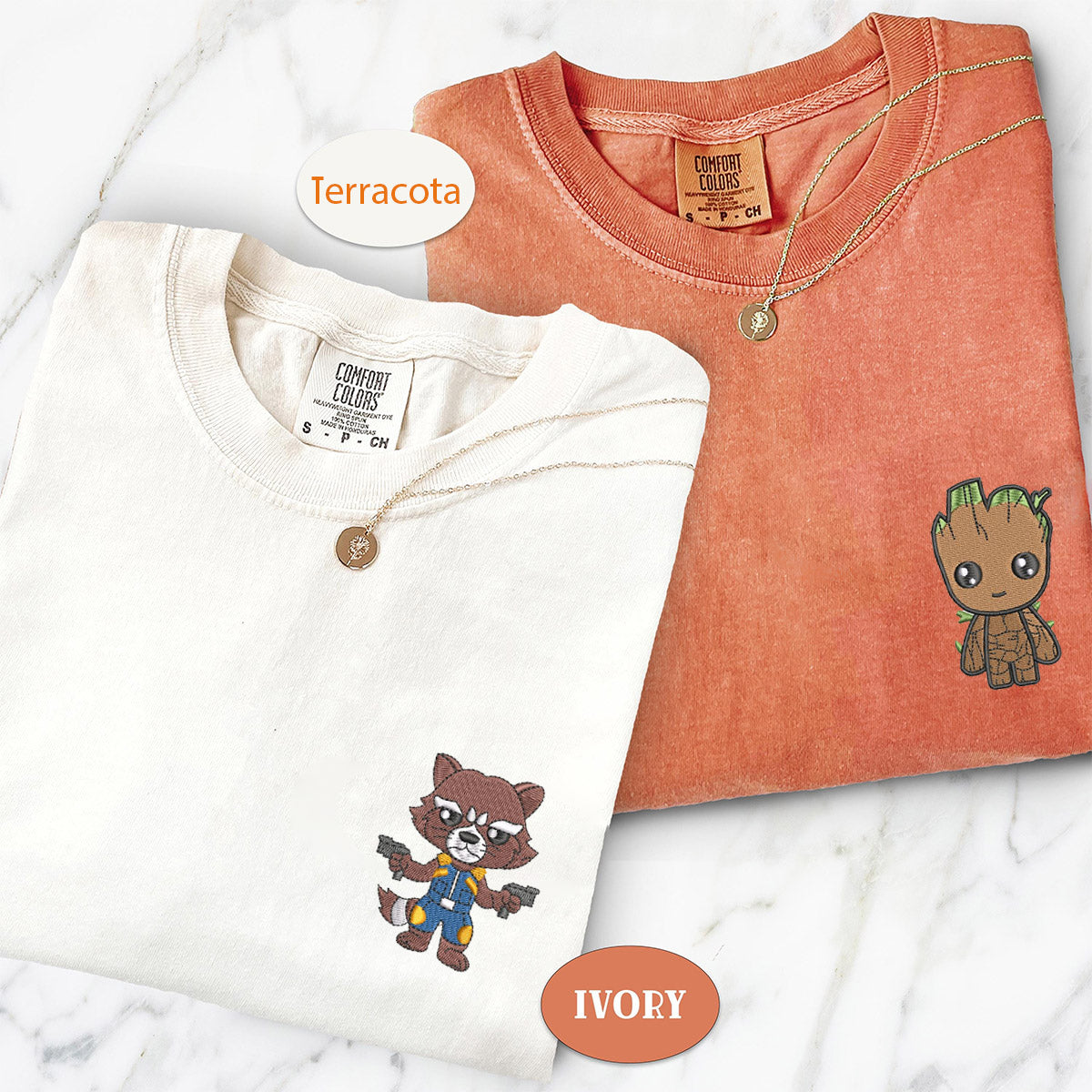 Custom Embroidered Cute Rocket Cartoons T-shirts for Couples