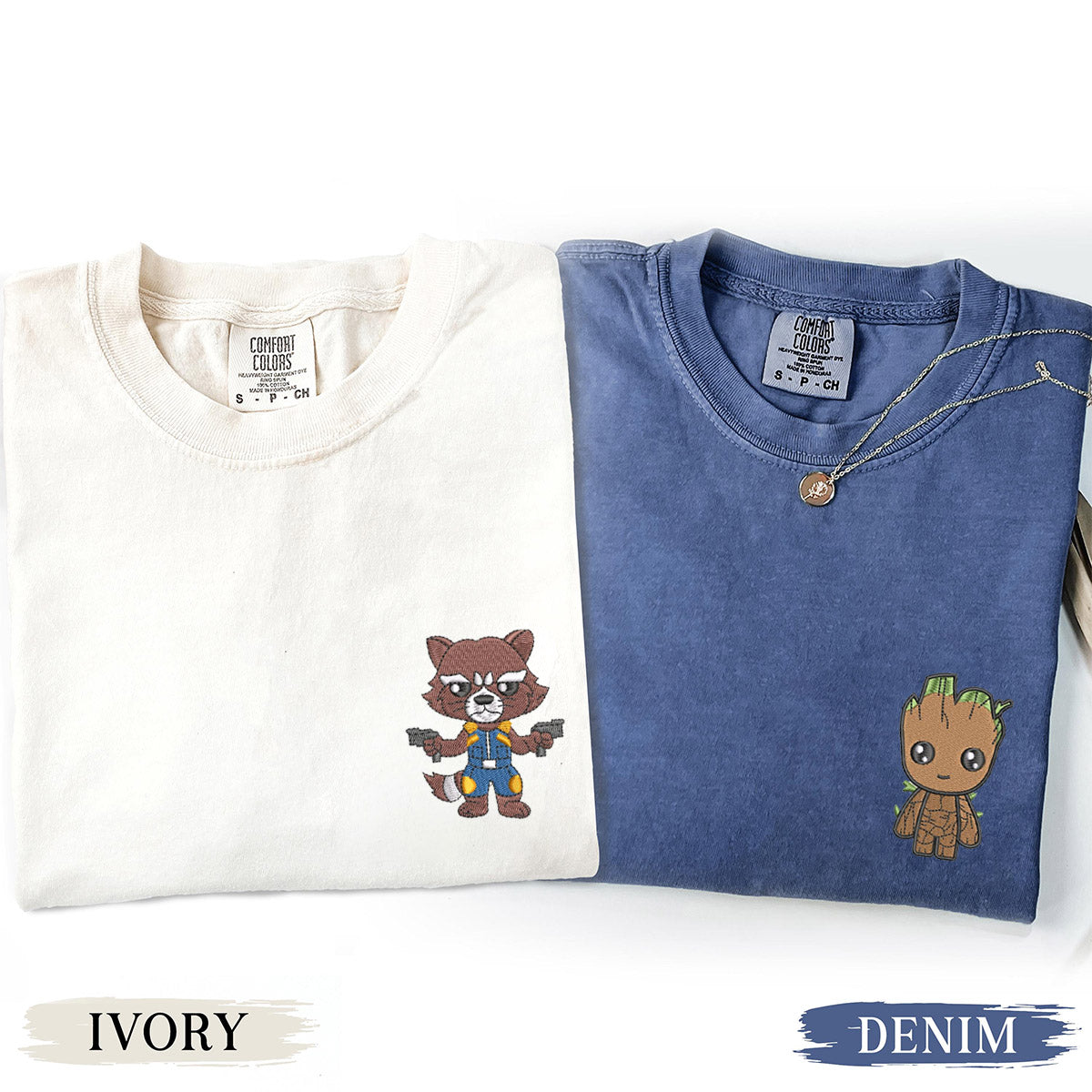 Custom Embroidered Cute Rocket Cartoons T-shirts for Couples