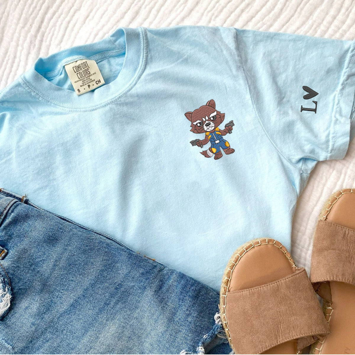 Custom Embroidered Cute Rocket Cartoons T-shirts for Couples