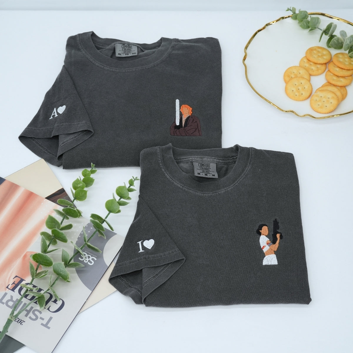 Custom Embroidered Cute Sci-Fi Couple Matching T-shirts for Couples