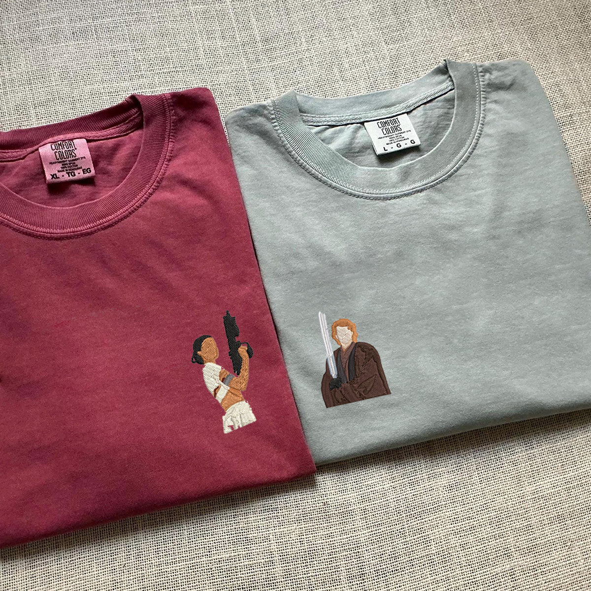 Custom Embroidered Cute Sci-Fi Couple Matching T-shirts for Couples