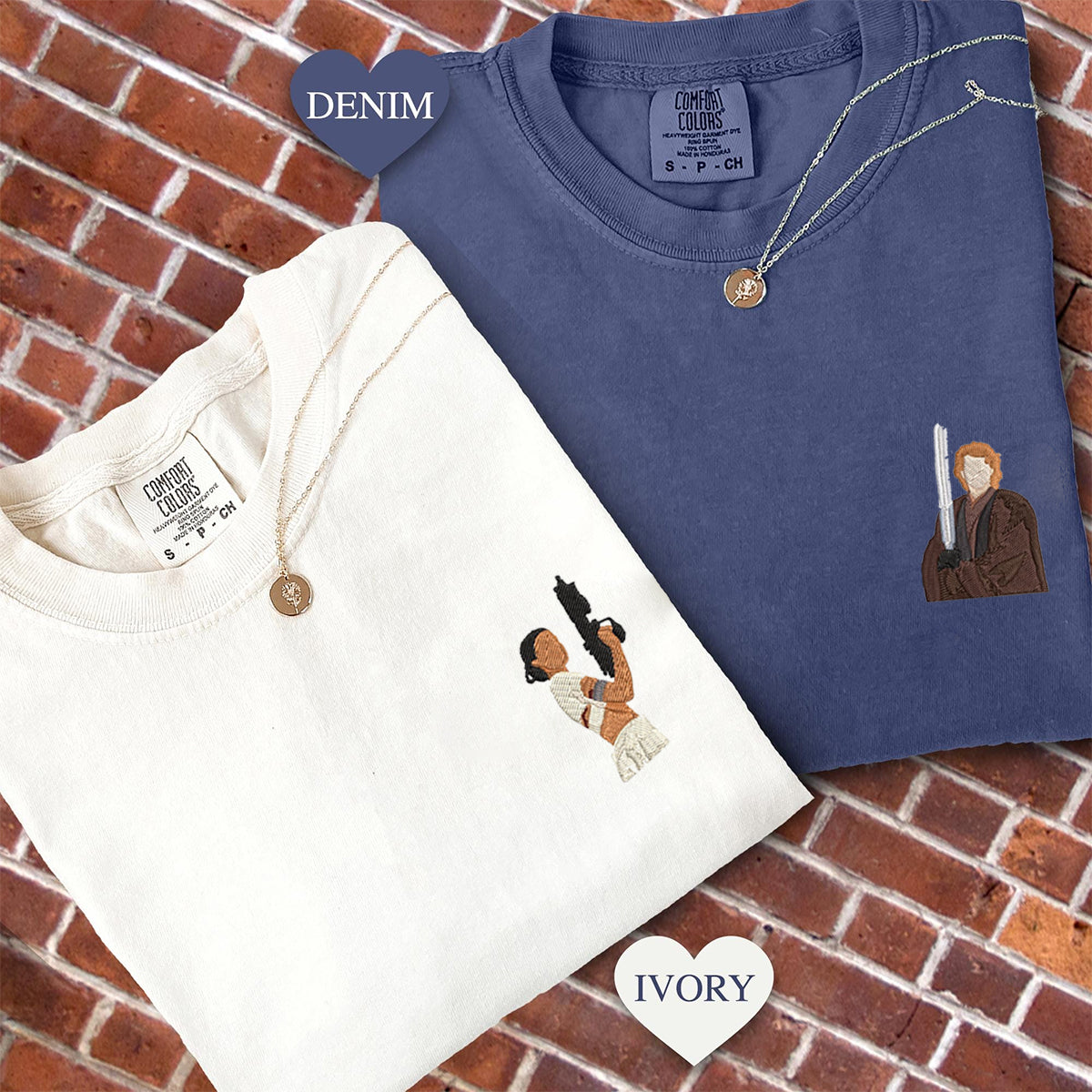 Custom Embroidered Cute Sci-Fi Couple Matching T-shirts for Couples