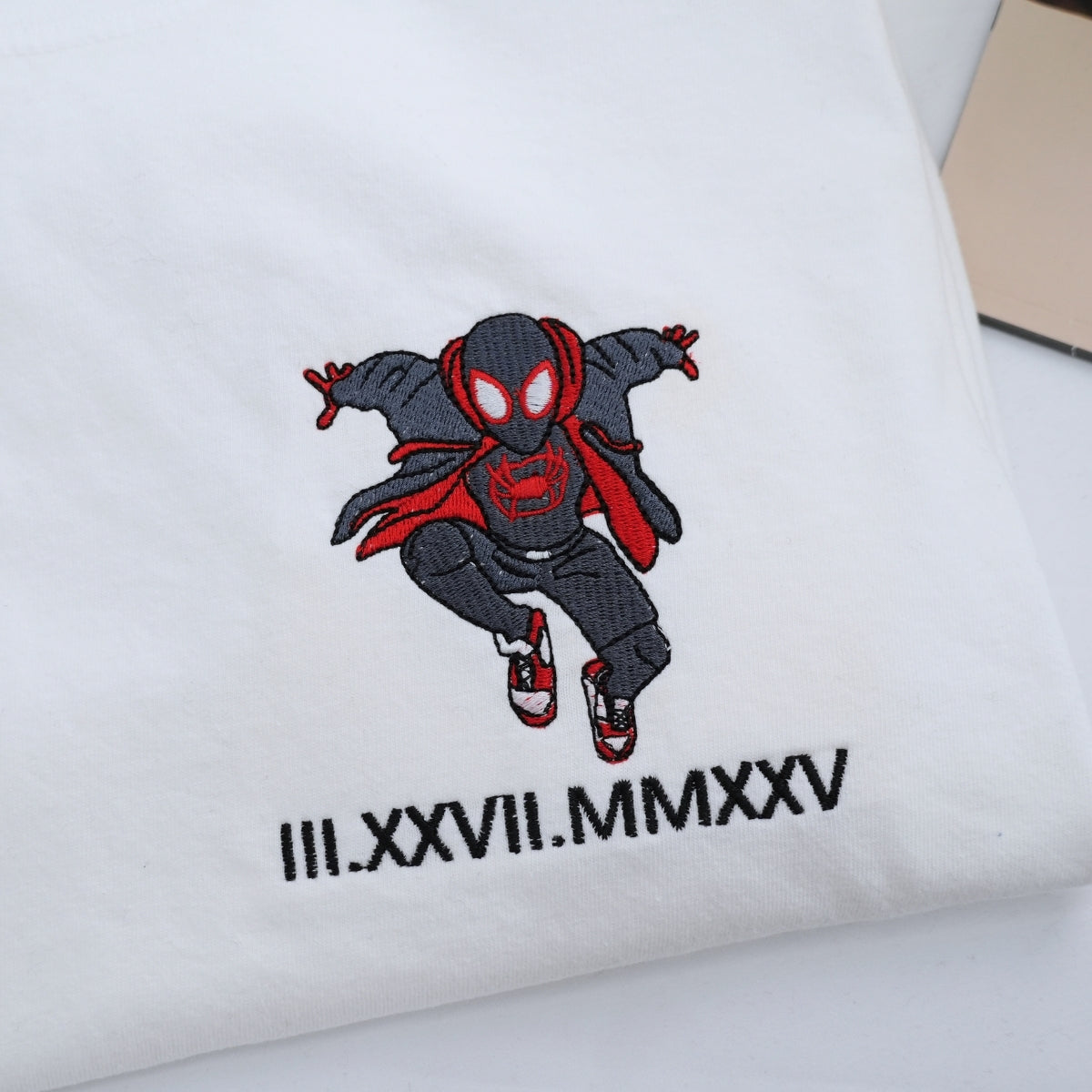 Custom Embroidered Cute Spider Superhero Roman Numeral T-shirts for Couples