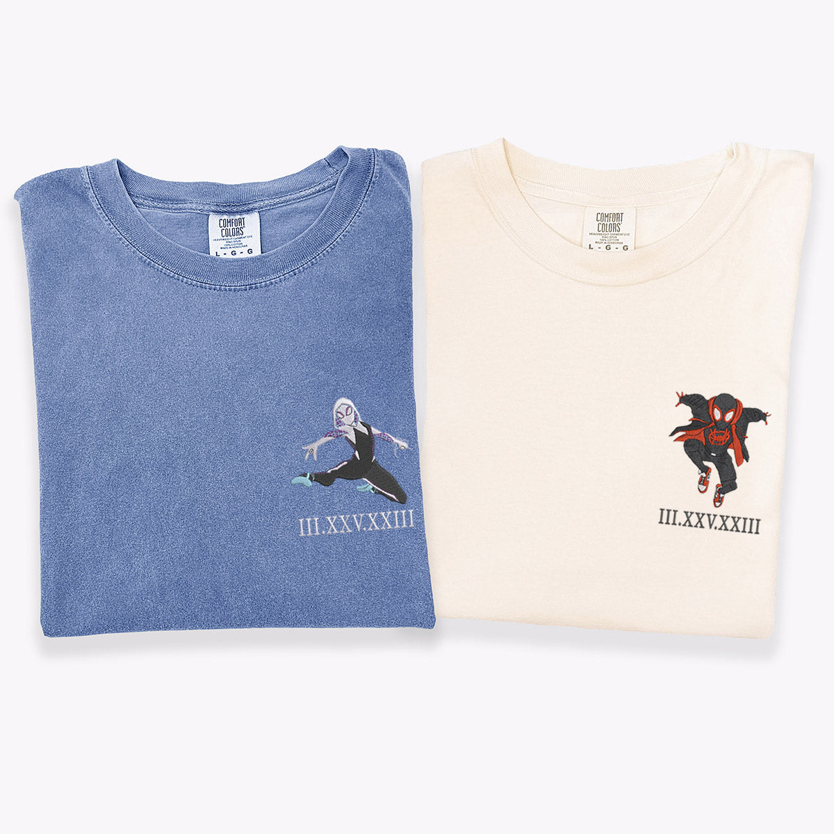 Custom Embroidered Cute Spider Superhero Roman Numeral T-shirts for Couples