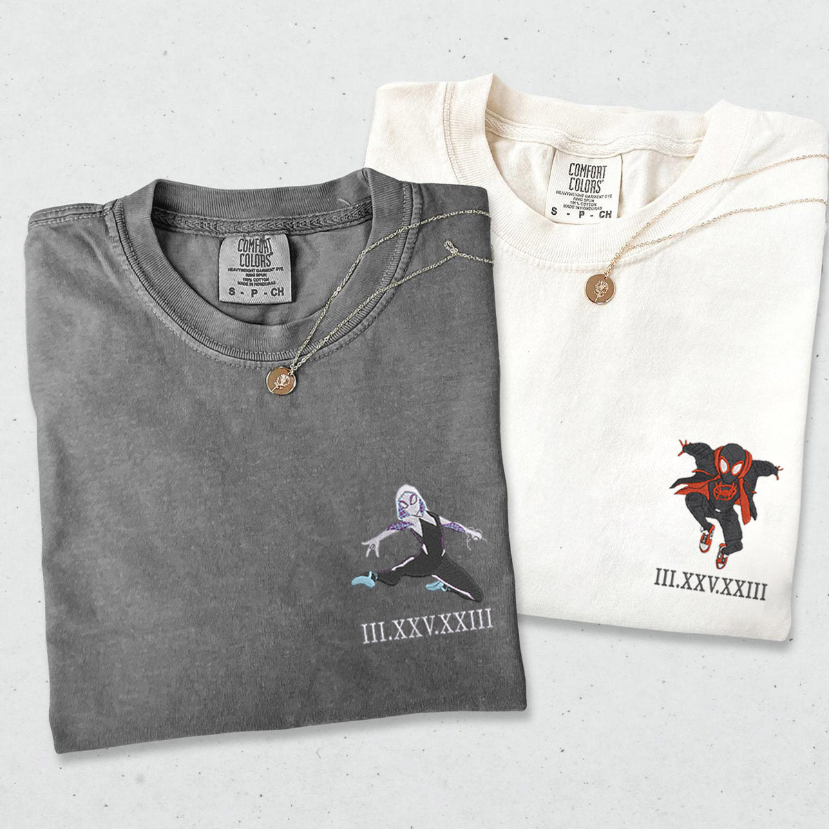 Custom Embroidered Cute Spider Superhero Roman Numeral T-shirts for Couples